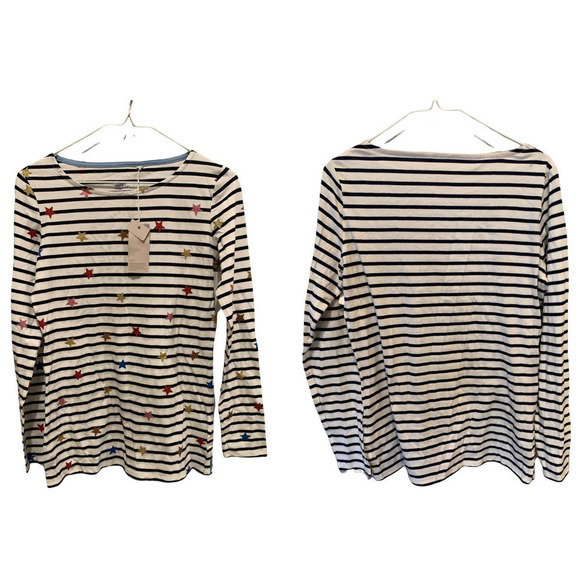 BODEN Christmas Breton Shirt In Multi Glitter Star On Stripe (US/2) - Picture 3 of 7